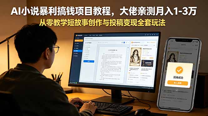 AI小说暴利搞钱项目教程,大佬亲测月入1-3万,从零教学短故事创作与投稿变现全套玩法-鼎铸网
