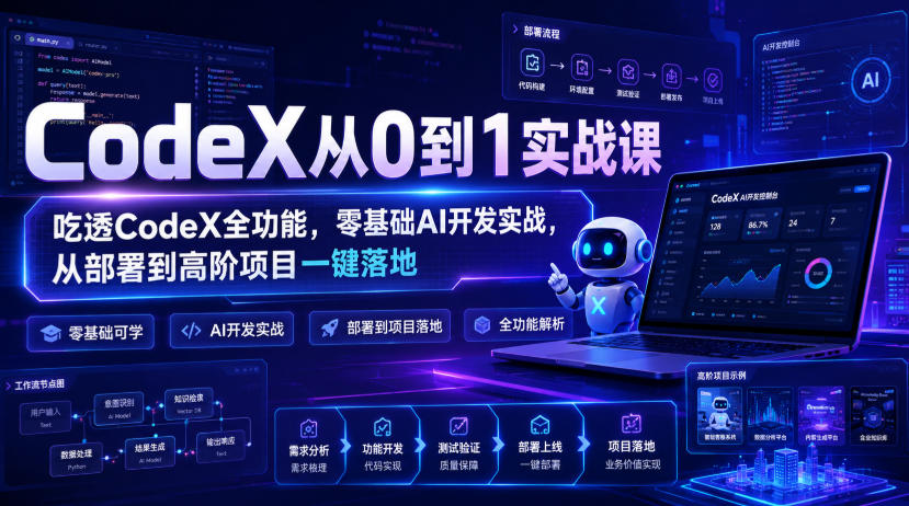 CodeX从0到1实战课,吃透CodeX全功能,零基础AI开发实战,从部署到高阶项目一键落地-鼎铸网