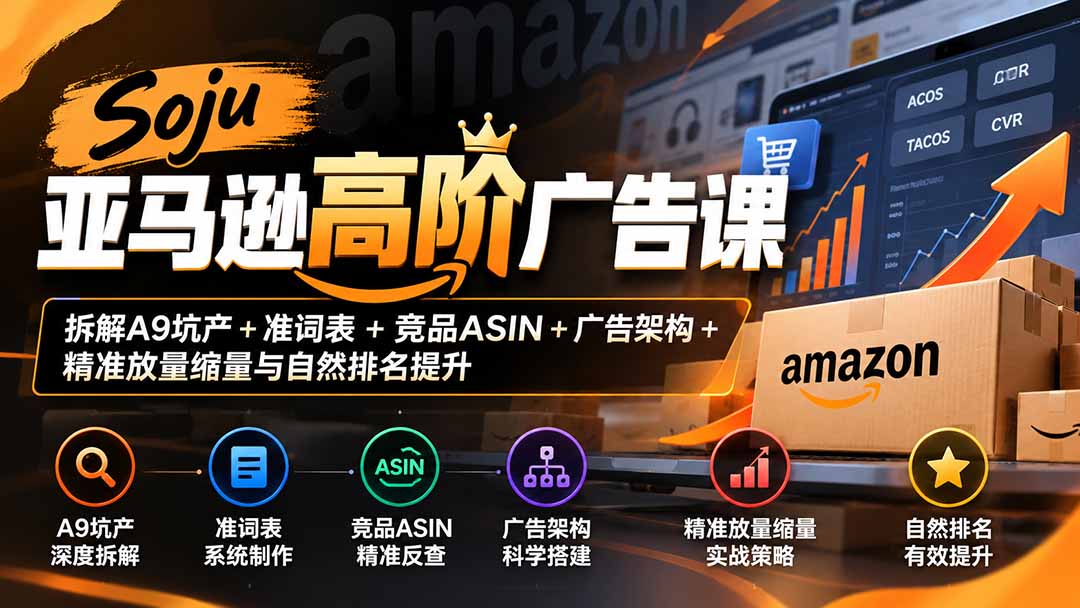 Soju亚马逊高阶广告课:拆解A9坑产+准词表+竞品ASIN+广告架构+精准放量缩量与自然排名提升-鼎铸网