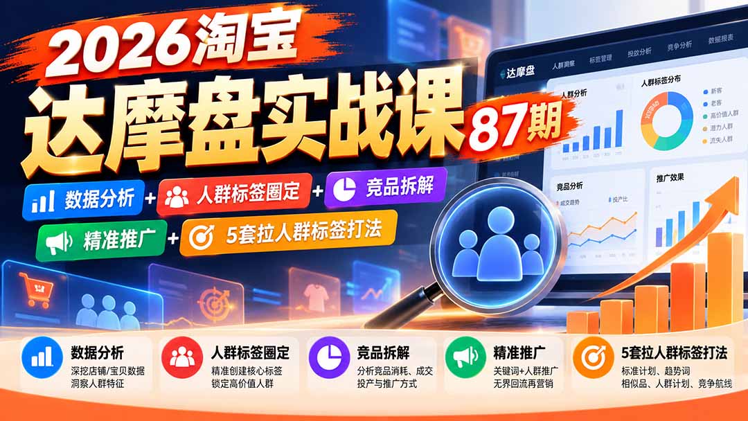 2026淘宝达摩盘实战课87期:数据分析+人群标签圈定+竞品拆解+精准推广+5套拉人群标签打法-鼎铸网